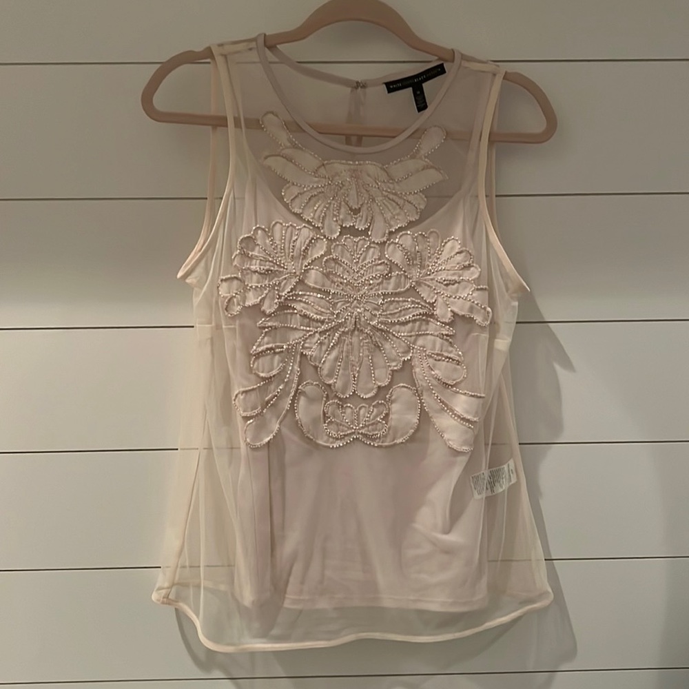 White House Black Market Beaded Pale Pink Mesh Tank
